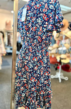 Load image into Gallery viewer, Lilian Navy Floral Short Sleeve Back Tie Midi Dress