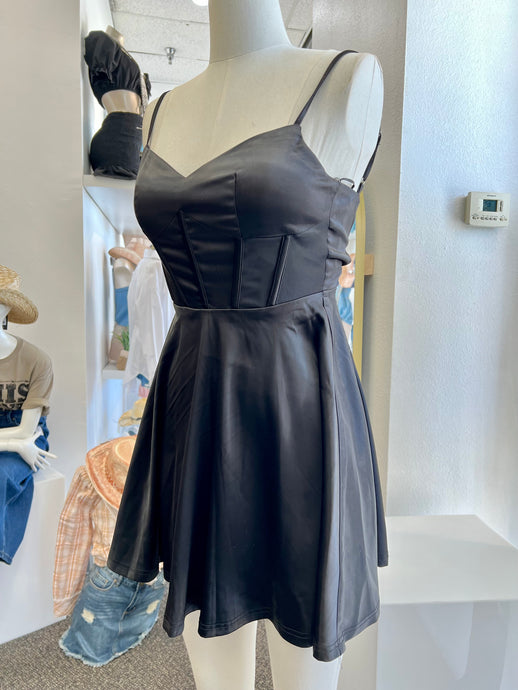 Chantell Black Satin Corset Mini Dress