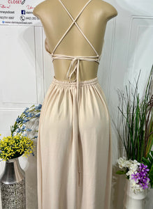 Leilanie Beige Spaghetti Strap Long Dress