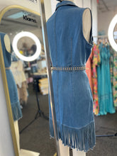 Load image into Gallery viewer, Jessie Medium Blue Sleeveless Tassel Denim Dress