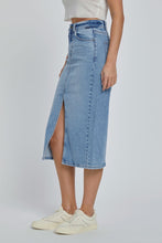 Load image into Gallery viewer, Helen Hi Rise Midi denim skirt with front slit