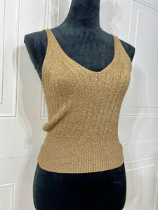 Lizeth Sleeveless Spaghetti Strap V Neck Shimmery  knit Top