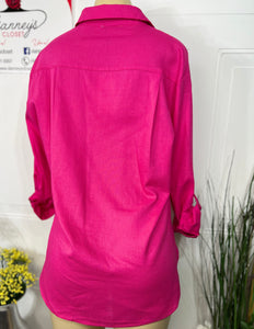 Larissa Hot Pink or Beige Buttoned Rolled up Long Sleeve Top