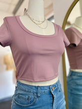 Load image into Gallery viewer, Camille Smoky Pink or Black Short Sleeve Crop Top