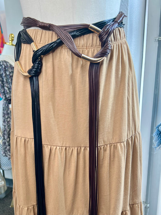Alondra Self lariat Style Belt with Gold Buckle PU Leather