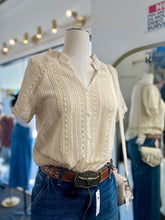 Load image into Gallery viewer, Makayla Effortless Hollow Out Knit Top Mandarin Neckline Button Down Top