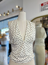 Load image into Gallery viewer, Camilah White and Black Polka Dot V-Lined Neck Halter Top