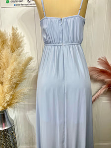 Jossie Baby Blue Spaghetti Strap Asymmetrical Maxi Dress