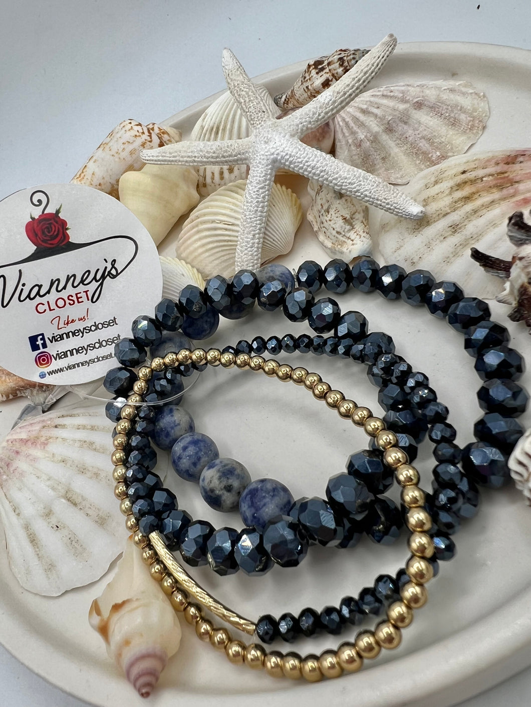 Connie Navy Blue Beaded Bracelet