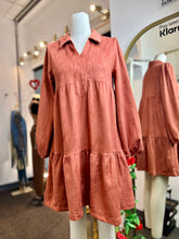 Load image into Gallery viewer, Tessa Open V Neck Collar Vegan Suede Swing Dress