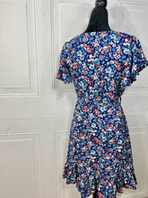 Load image into Gallery viewer, Lilian navy Floral Short Sleeve Back Tie Midi Dress