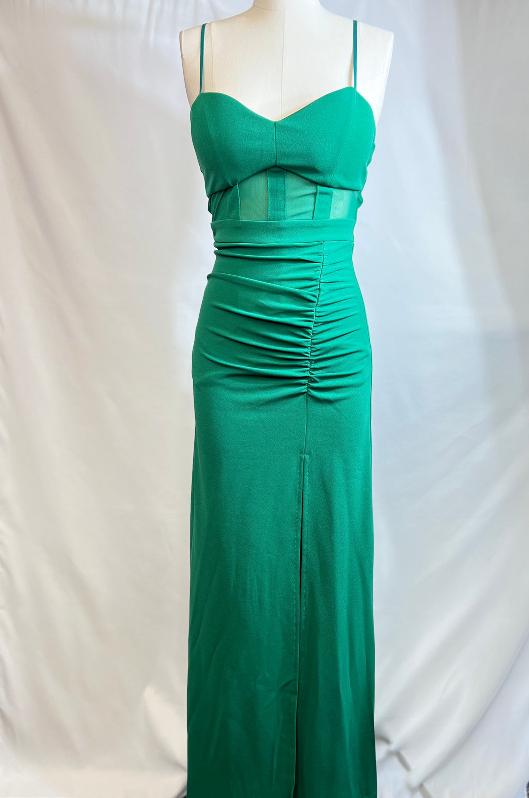 Vianca Emerald Front Sheer Side Rushing Detail Maxi Dress