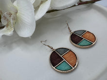 Load image into Gallery viewer, Vivian Brown, Gray, Turquoise, Orange and Gold Earrings