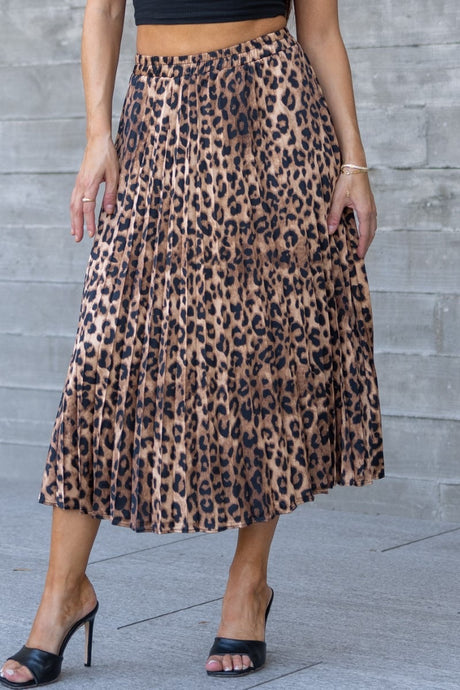 Penelope Brown/Black Midi Satin Animal Print Skirt