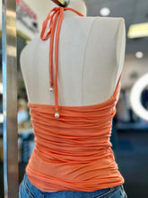 Load image into Gallery viewer, Jane Sides Ruched Halter Blouse in Orange, Mocha, Black, White and Pink