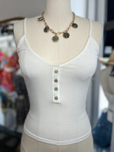 Load image into Gallery viewer, Lola White Simple Ribbed Tank Top with Faux Button Detail
