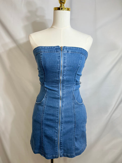 Eileen Medium Wash Denim Front Zip Up Dress3