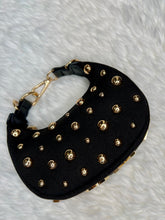 Load image into Gallery viewer, "D" Inspired "LOVE" crescent shaped Gold Studded Vegan Leather  Bag