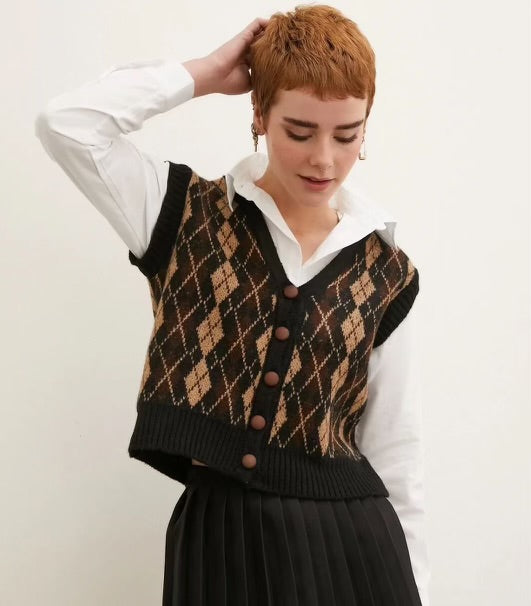 Julianna V-Neck Sweater Vest With under Blouse Functional Buttons