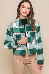 Yesenia Camel or Green Beverly Plaid Button Up Jacket