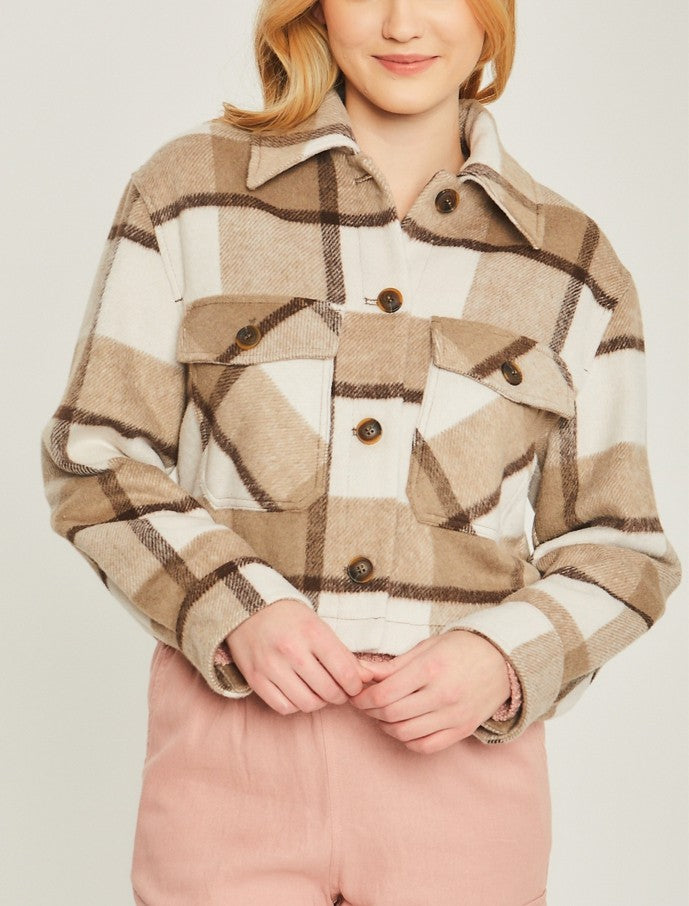 Yesenia Camel or Green Beverly Plaid Button Up Jacket