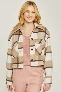 Yesenia Camel or Green Beverly Plaid Button Up Jacket