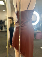 Load image into Gallery viewer, Reese Rust Lace-Trim Vegan Leather Asymmetric Mini Dress