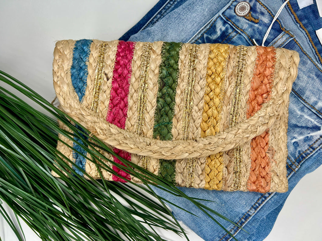 Alina Woven Snap Magnetic Closure Clutch