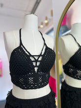 Load image into Gallery viewer, Becky Black Crochet Padded Destiny Crop Top