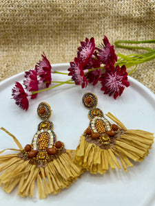 Paloma Mustard Starw and Beaded Earrings