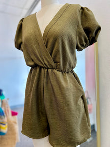 Grecia Olive Short Sleeve Romper