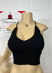 Ariana Yellow or Black Spaghetti Strap Ribbed Crossover Back Cropped Top