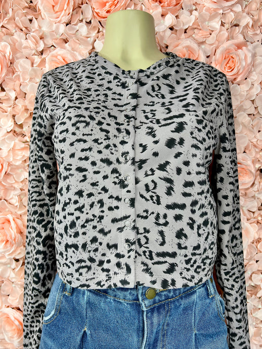 Amie Animal Print Button-Down Knit Top
