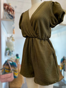 Grecia Olive Short Sleeve Romper
