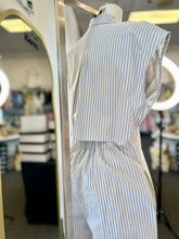 Load image into Gallery viewer, Deidra Striped Button-Down Linen Blend Light Taupe or Light Blue Jumpsuit