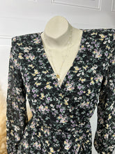 Load image into Gallery viewer, Emily Ditsy Black Floral Long Sleeve Surplice Short Dress
