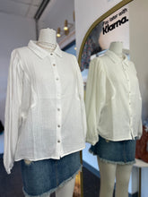 Load image into Gallery viewer, Clara White Collared Buttoned Dropped Shoulders Long Sleeve Top