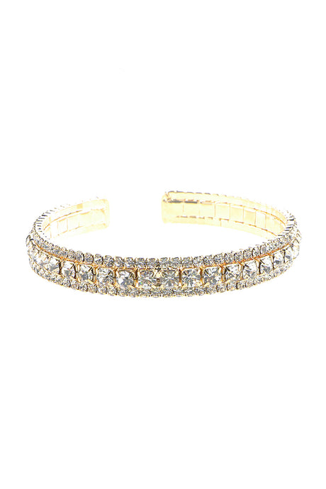 Silver 3 Row Rhinestone Cuff Bracelet