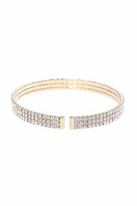 Gold 3 Row Rhinestone Cuff Bracelet