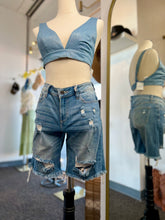 Load image into Gallery viewer, Breanna Bermuda Distressed 5 Pocket Light Blue Denim Shorts