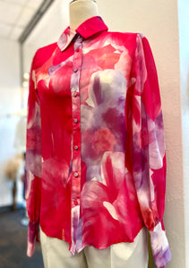 Kayla Lime Green or Hot Pink Floral Long Sleeve Button Down Blouse