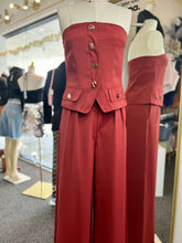 Load image into Gallery viewer, Kayla Cranberry  2Piece Pants Set Gold Detailed