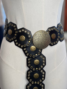 Brianda Bronze/Brown Adjustable Western Flora Hammered Buckle Belt