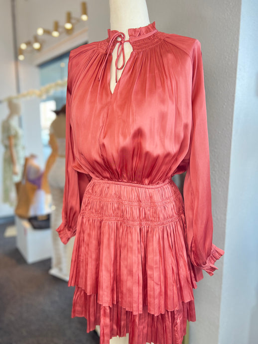Misty Mauve Long Sleeve Elastic Waist Flowy Dress