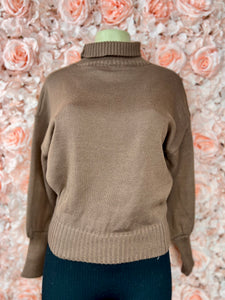 Priscilla Brown Or Red  Puff Sleeves Cinched waist turtleneck.