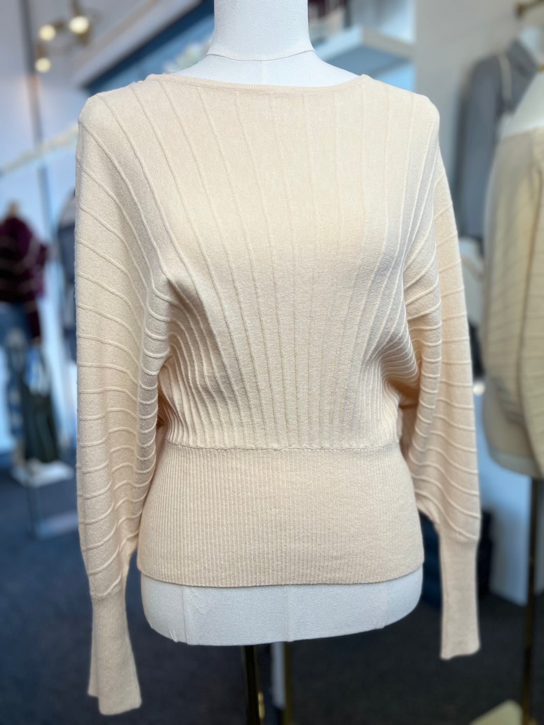 Lyra Beige or Caramel Long Sleeve Ribbed Sweater