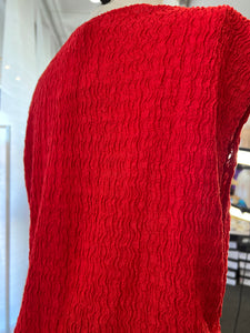 Janessa Red Ribbed Short Sleeve Ruched Side Top