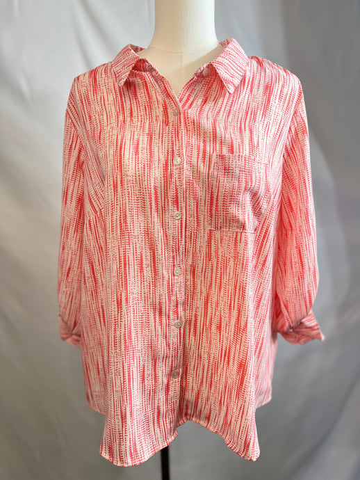 Trina Coral Collared Long Sleeve Plus Size Top