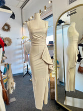 Load image into Gallery viewer, Nubia Satin Nude Spaghetti Strap Open Leg Maxi Dress