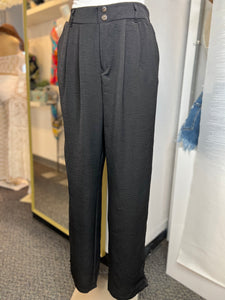 Brianna White or Black Pleated Wide Leg Elastic Waist Pants